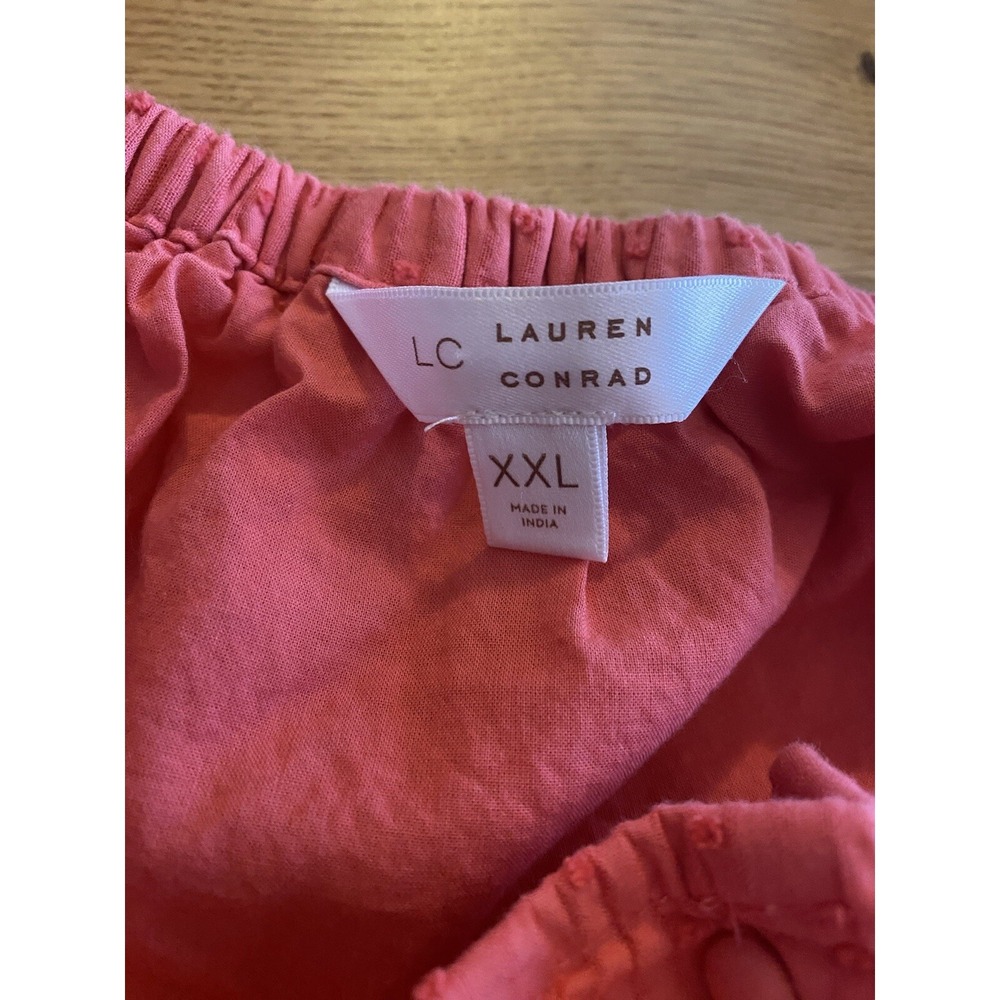 LC Lauren Conrad Womens Sz XXL Swiss Dot Pink Tie Sleeve Feminine Button Down - Picture 10 of 10